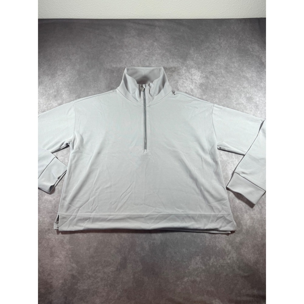 Athleta Womens Quarter Zip Pullover Light Gray Mock Neck Activewear Size Large